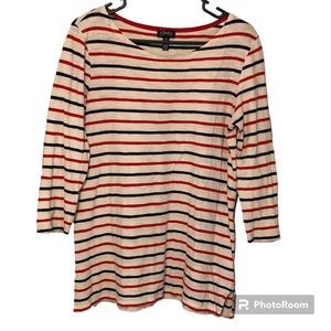 Jones New York Striped Crewneck 3/4 Sleeve Shirt Cotton Top Women’s Size M
